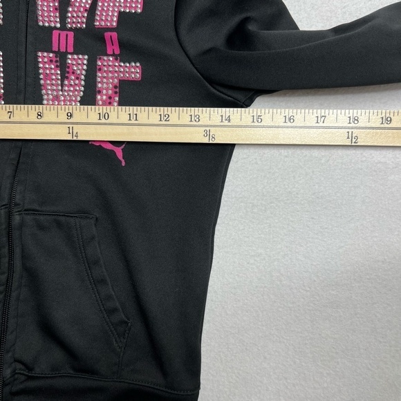 Puma Girls Small Black Pink Sparkle Rhinestone Zip Up Jacket Thumb Holes - Picture 7 of 13